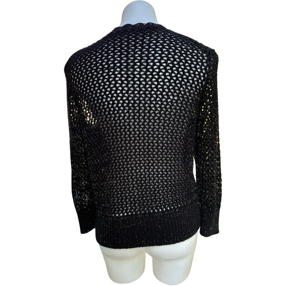 Black Chunky See Through Knit Cardigan Sweater with Gold Thread Sz M - Picture 4 of 10